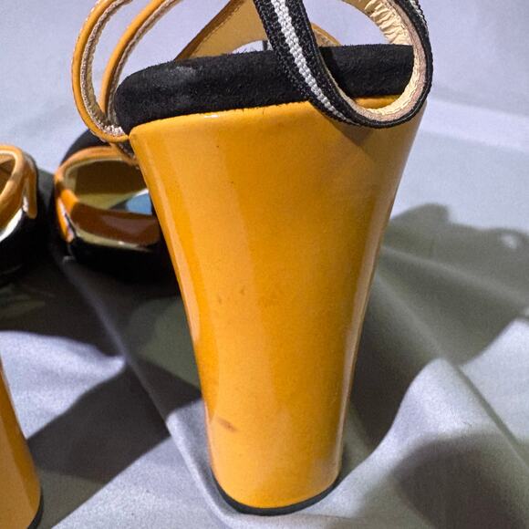 Prada Yellow Patent Black Suede Heels Size 39 
(8.5) - Picture 5 of 8